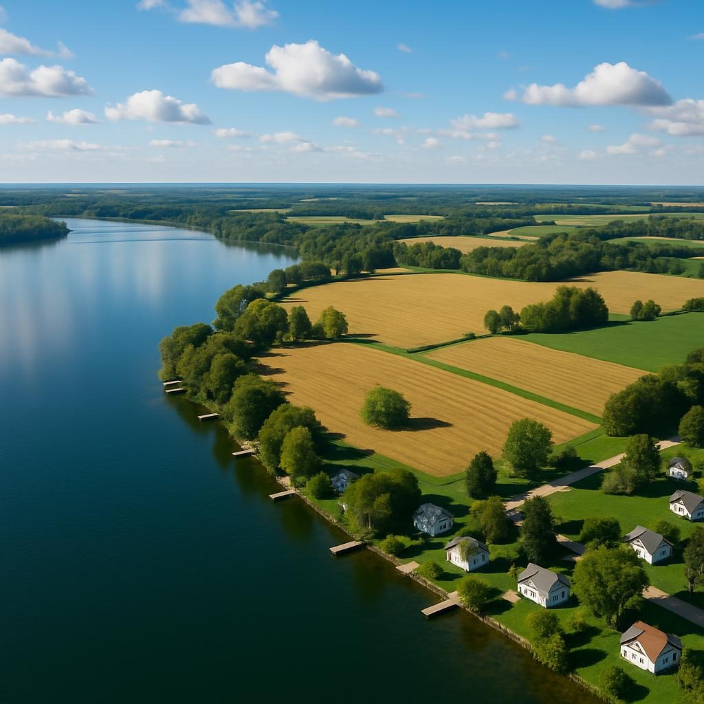 Locations 6 Aerial view of Green Lake and surrounding farmland in Green Lake County, Wisconsin