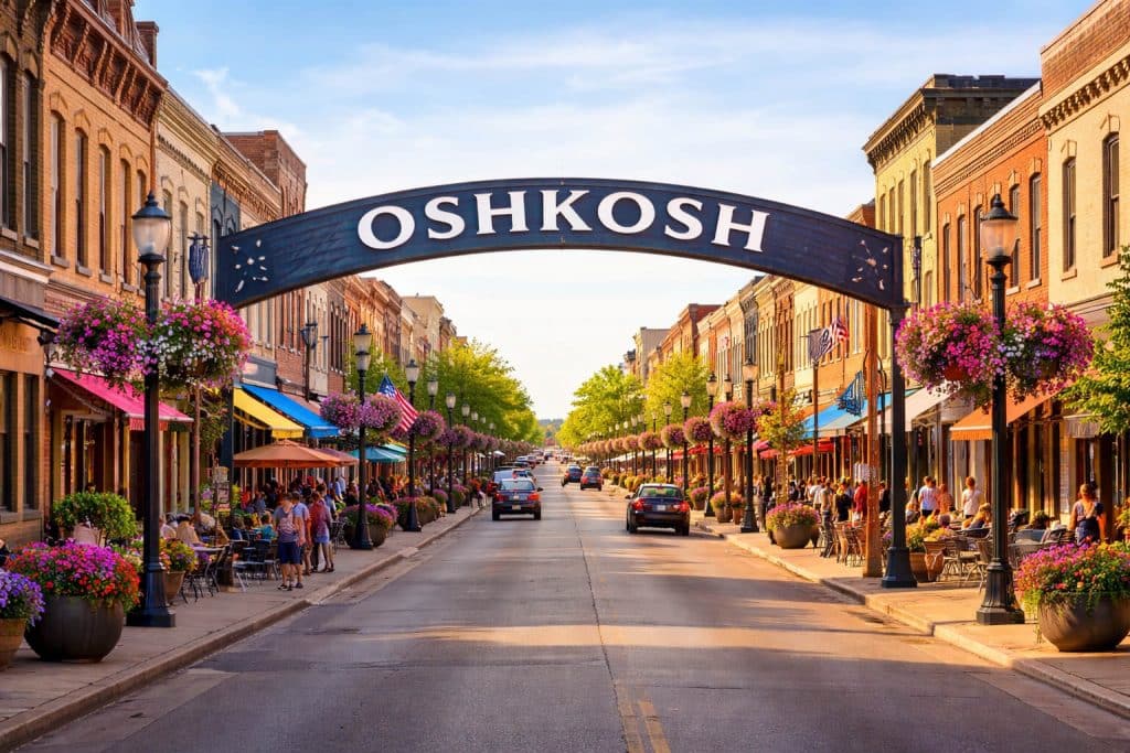Photo of businesses in downtown Oshkosh near Lake Winnebago representing companies that benefit from local SEO